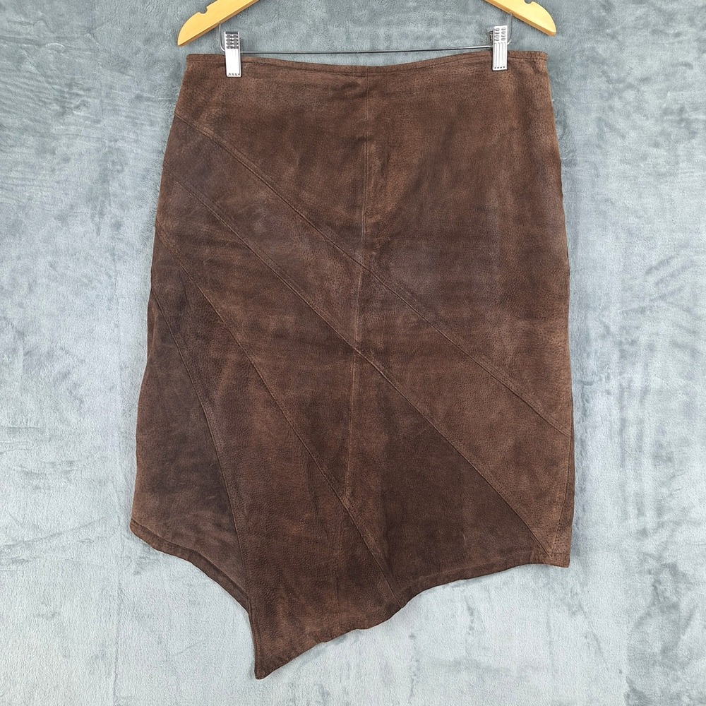Vtg Jamie Nicole Leather Skirt XL Brown Western Rodeo Boho Asymmetrical Y2K Midi